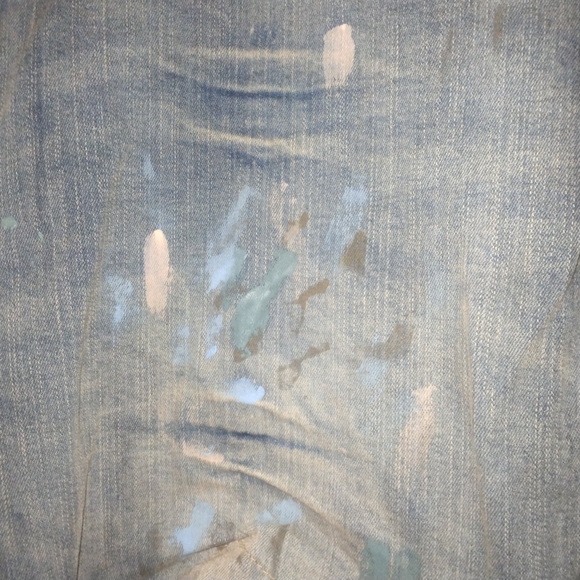 Refinery Republic Distressed Jeans - Pink And Blue Paint Splatter w/ Tan Accents - Picture 7 of 12
